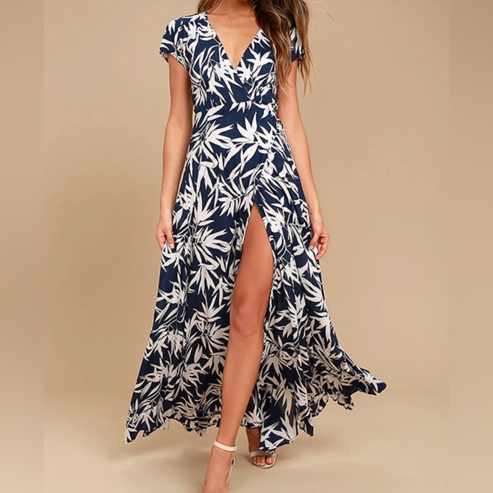 Amuse Society Provence Navy Blue Print Wrap Maxi Dress